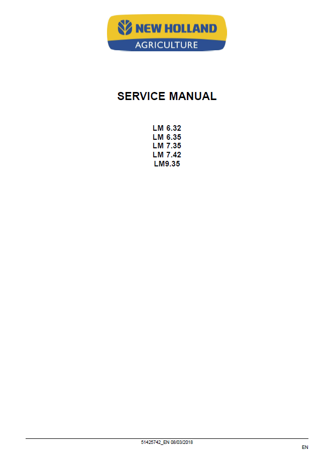 Official New Holland Stage IV Telehandler Workshop Manual (51425742)