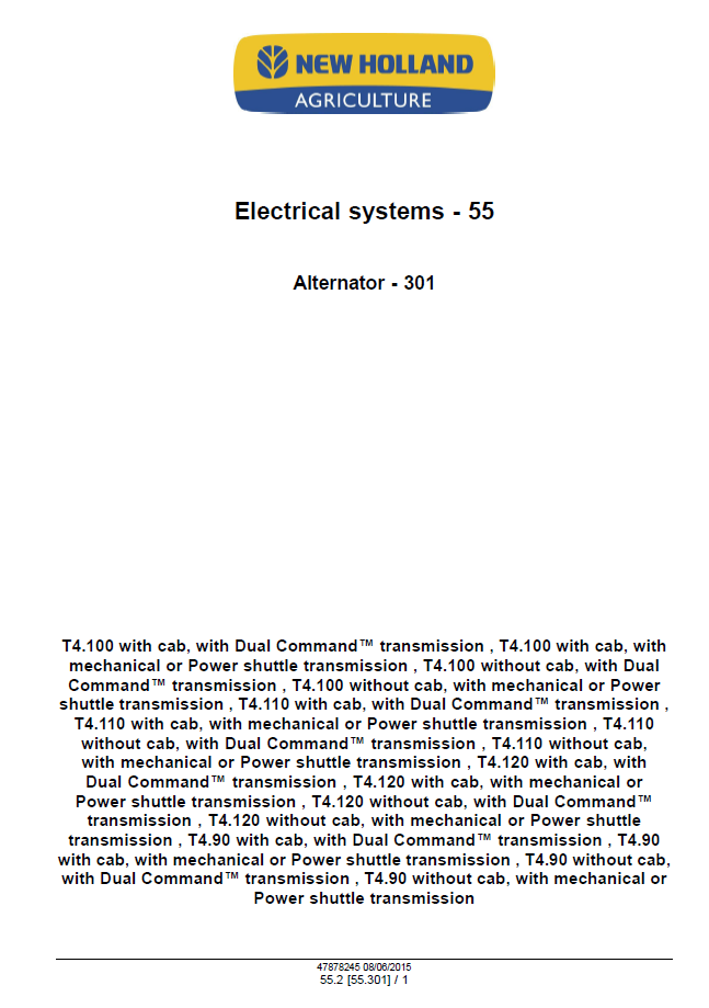 Official New Holland T4 Series Tier 4 Final Tractor Workshop & Service Manual - 47899699