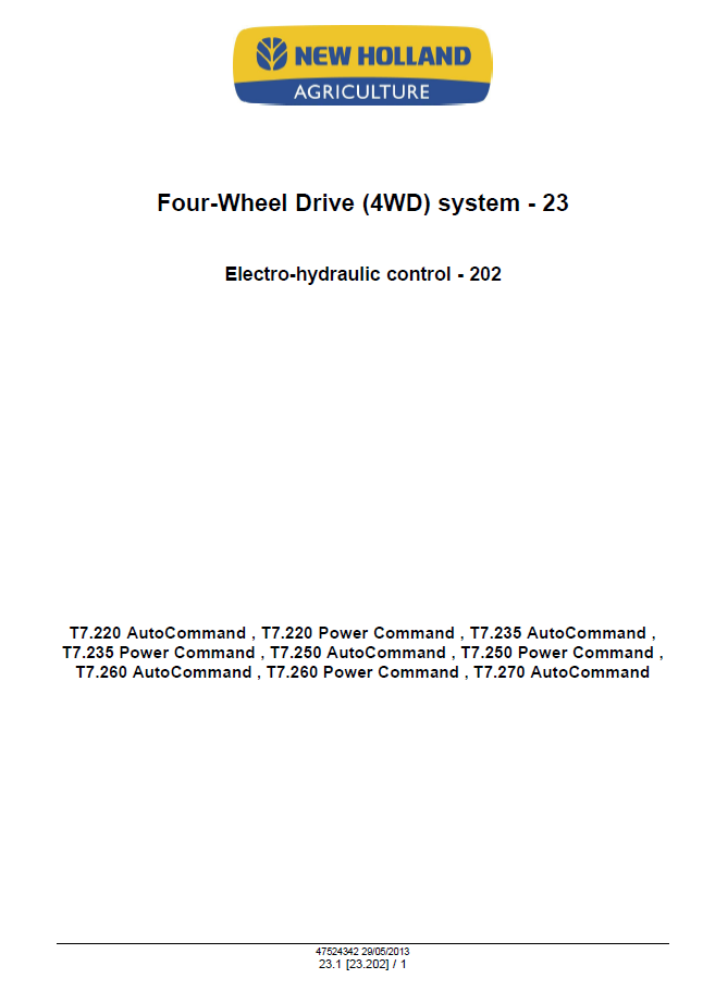 Official New Holland T7.220 to T7.270 Series Tractor Repair Manual 47567517