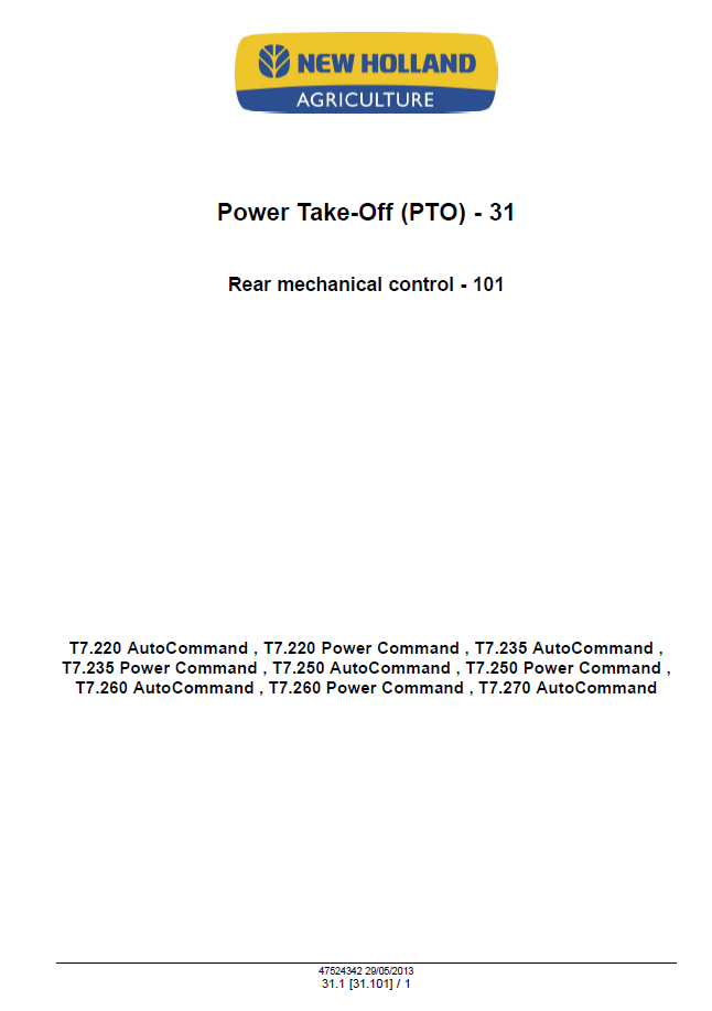 Official New Holland T7.220 to T7.270 Series Tractor Repair Manual 47567518