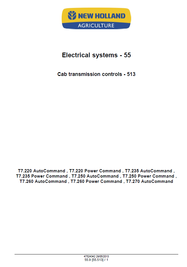 Official New Holland T7.220 to T7.270 Series Tractor Repair Manual 47567526
