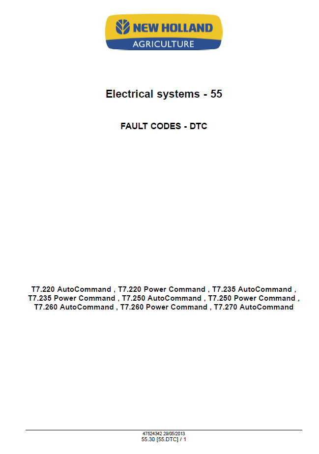 Official New Holland T7.220 to T7.270 Series Tractor Repair Manual 47567528