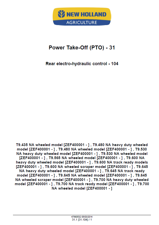 Official New Holland T9 Tier 4B Series Service Manual | Part No. 47687983