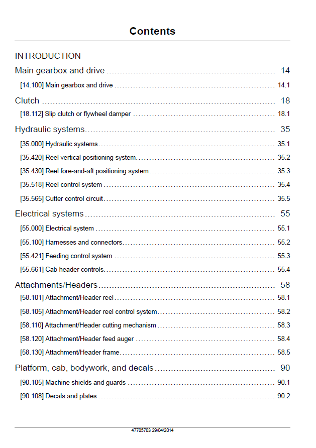 Official New Holland Varifeed Header Service Manual | Part No. 47705703