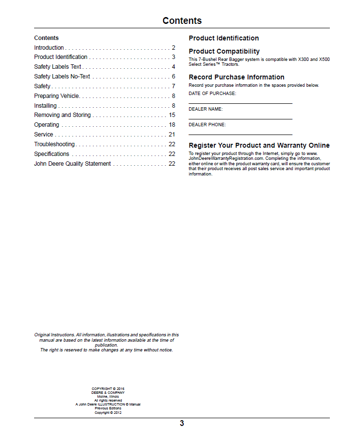 Official OMGX26370 Manual: John Deere Select Series 2 Bag Bagger Guide