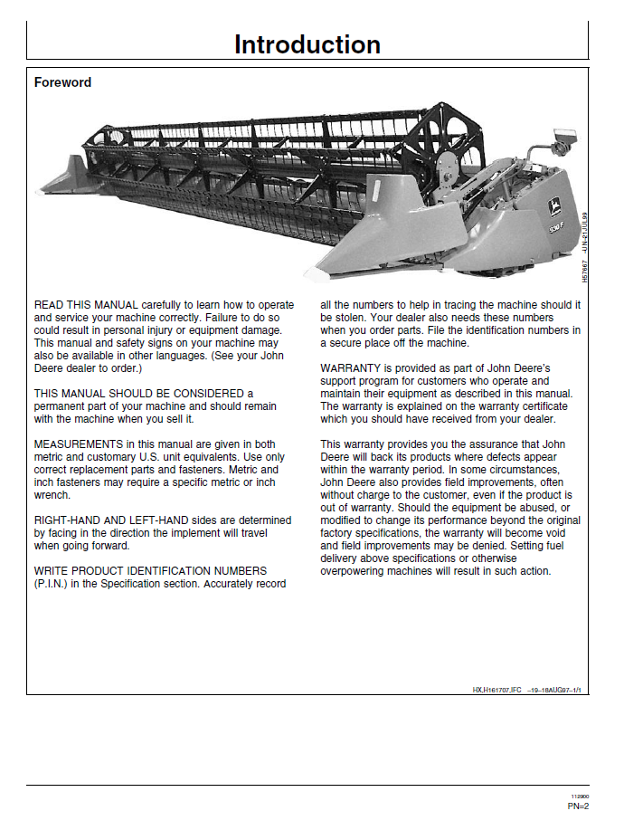 Official OMH175277 Manual: John Deere 900 F & R Cutting Platform Guide
