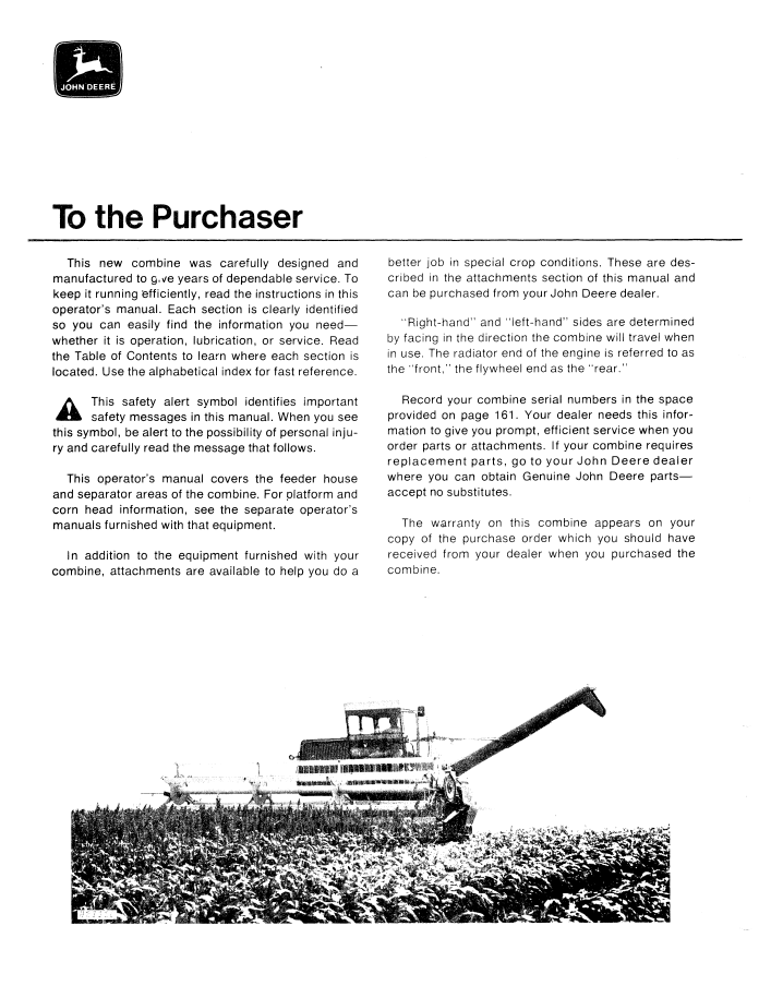 Official OMH84605 Manual: John Deere 6600 & 7700 Combine User Guide