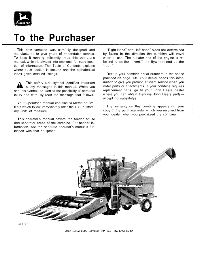 Official OMH92873 Manual: John Deere 6600 Sidehill & 7700 Combine Guide