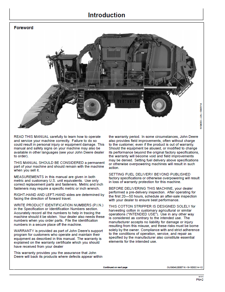 Official OMKK29410 Manual: John Deere CS690 Cotton Stripper Guide
