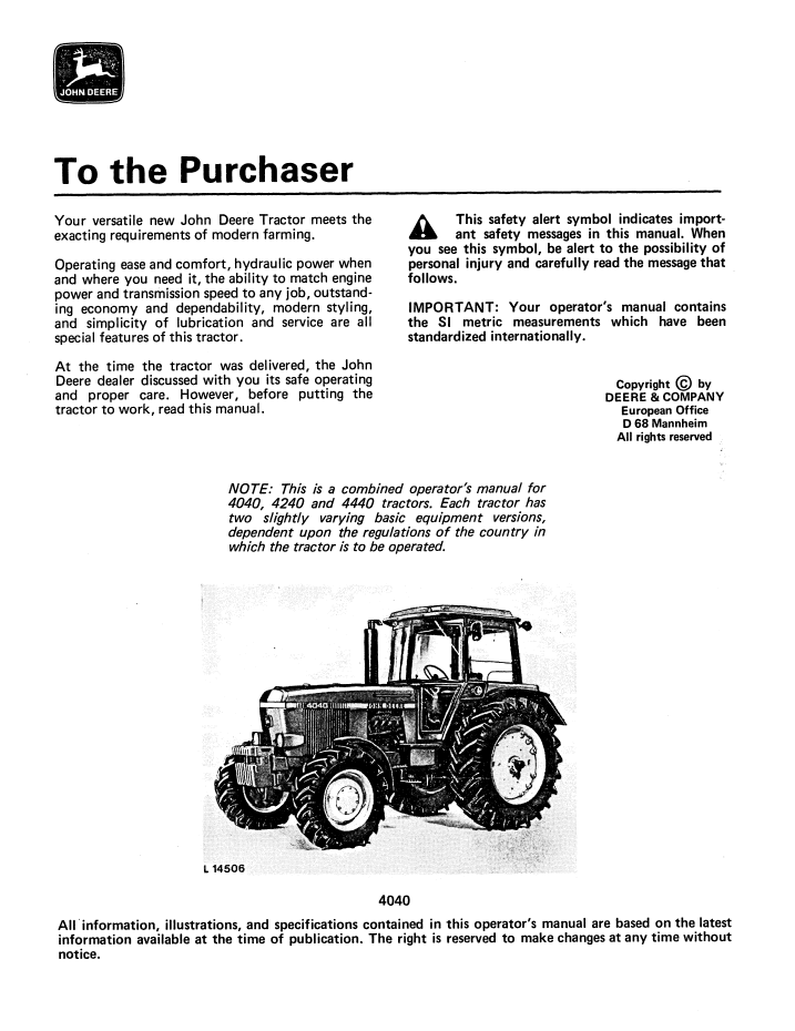 Official OML32980 Manual: John Deere 4040 4240 4440 Tractor Guide