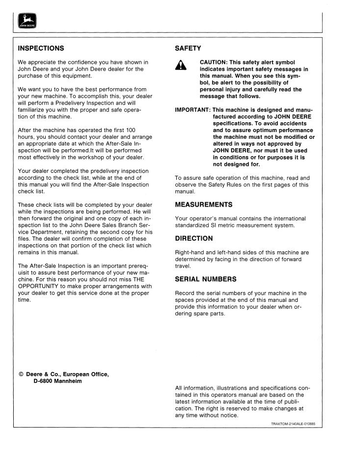 Official OML40936 Manual: John Deere 2140 Tractor User Guide
