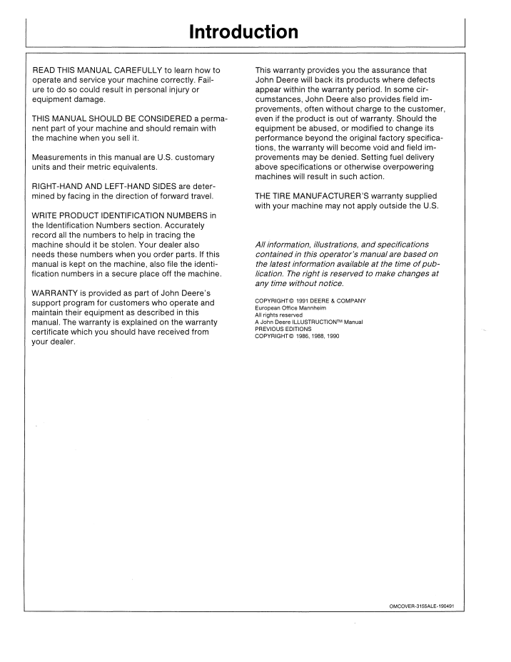 Official OML60017 Manual: John Deere 3155 Tractor User Guide