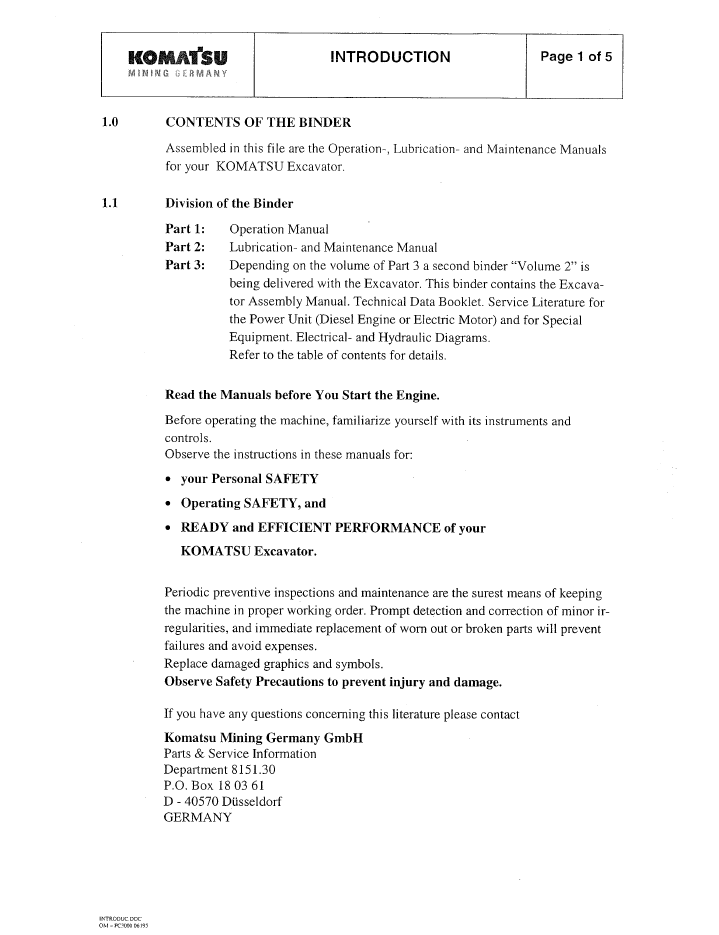 Official OMPC30006193: Komatsu PC3000-1 Mining Shovel Service & Operator Guide