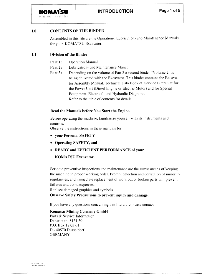 Official OMPC30006199: Komatsu PC3000-1 Mining Shovel Service & Operator Guide