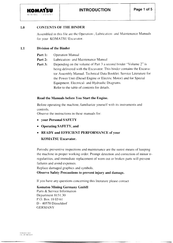 Official OMPC30006225D: Komatsu PC3000-1 Mining Shovel Service & Operator Guide