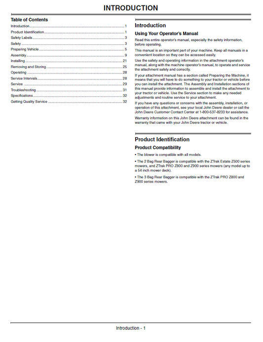 Official OMTCU29191 Manual: John Deere Blower & Rear Bagger Setup