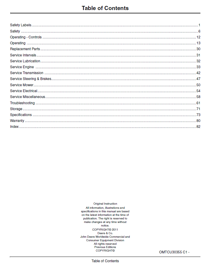 Official OMTCU30355 Manual for John Deere ZTrak Pro Series Mowers