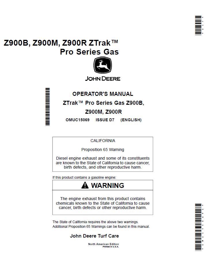 Official Operation Manual for John Deere Z900B/M/R Pro Series Mowers