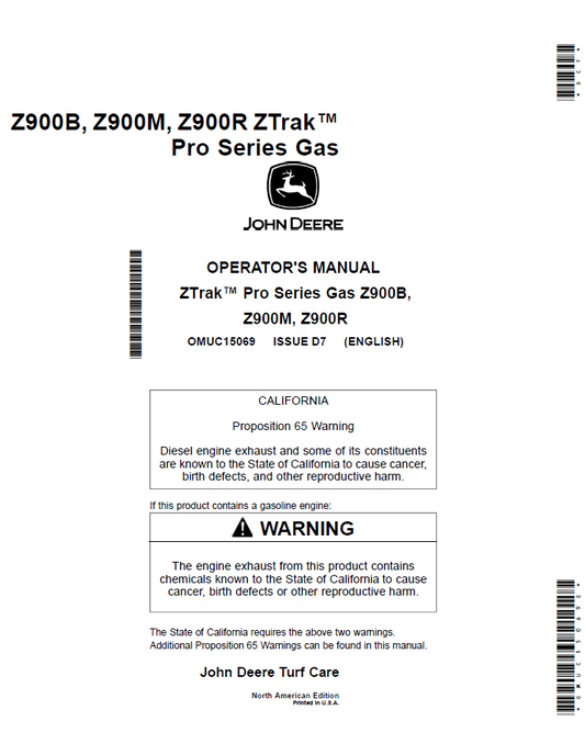 Official Operation Manual for John Deere Z900B/M/R Pro Series Mowers