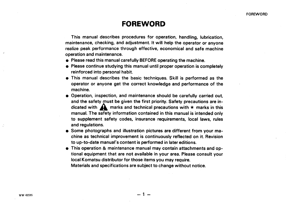 Official Operator Guide: Komatsu PC50UU-1 Hydraulic Excavator SEAM020U0100 PDF
