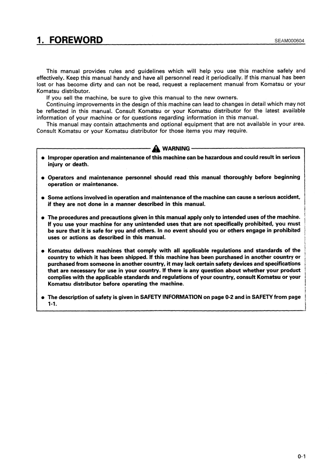Official Operator Guide: Komatsu PC650 PC710 Excavator SEAM000604 PDF