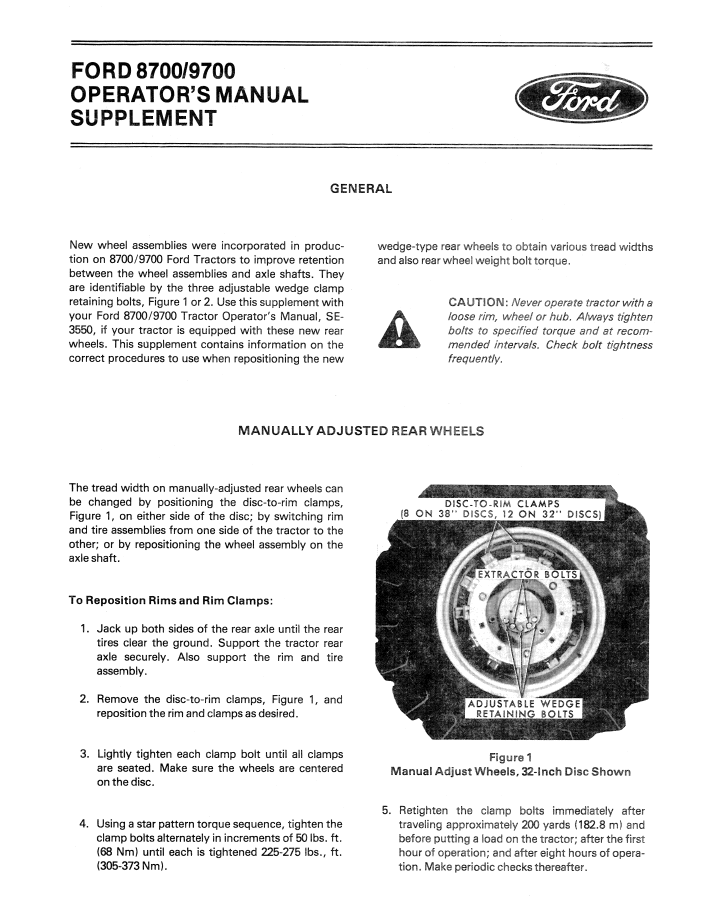 Official Operator Manual 42870020 for New Holland Ford 8700 & 9700 Tractors