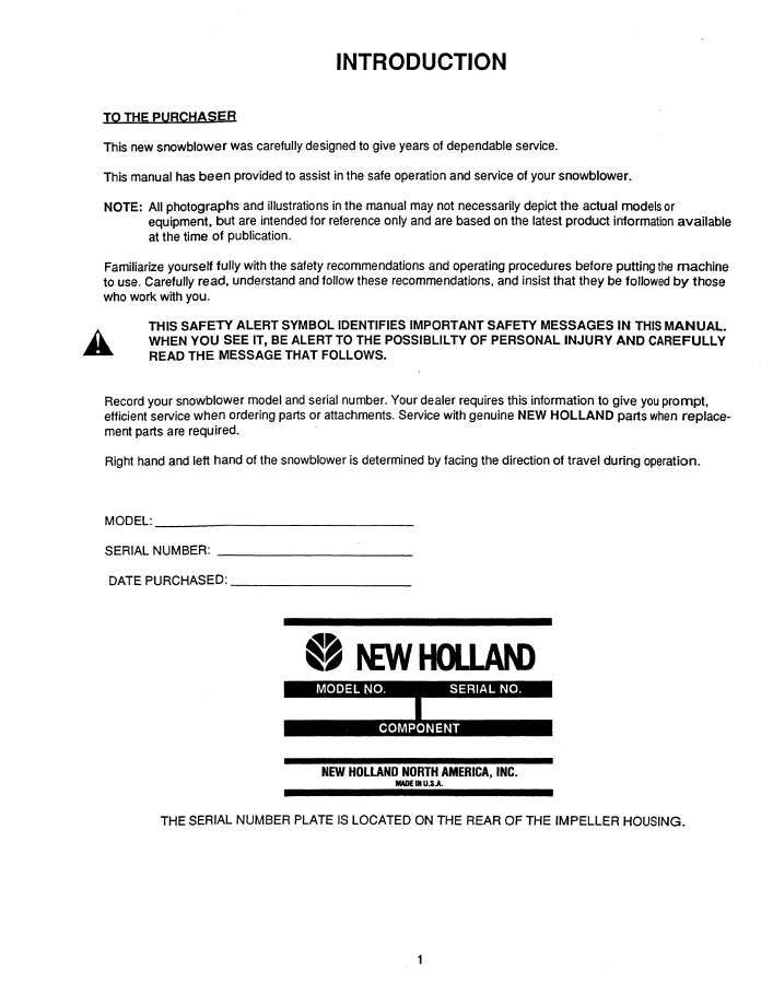 Official Operator Manual 42871740 for New Holland Series 716C 72 & 84 Snowblower Attachments