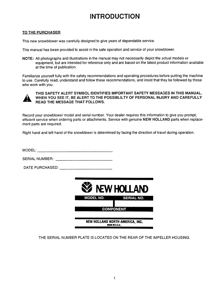 Official Operator Manual 42871750 for New Holland Series 716C 96 Snowblower Attachments
