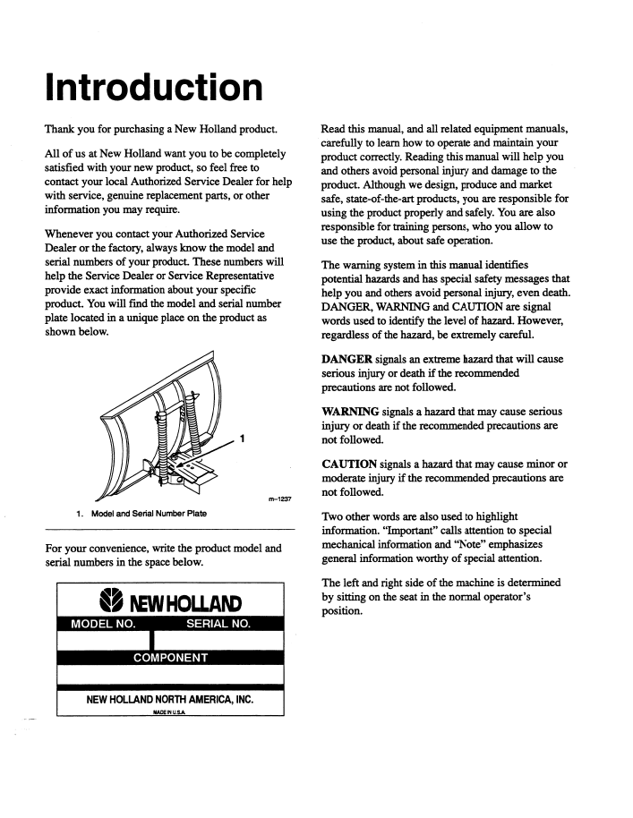 Official Operator Manual 42871790 for New Holland 48 Lawn & Garden Snow Blades