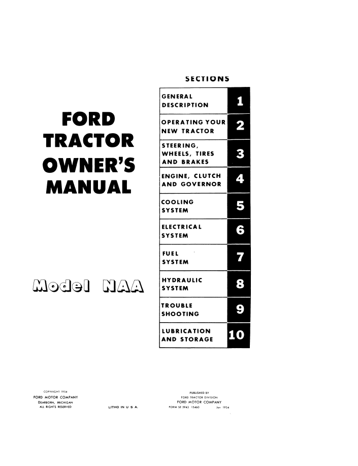 Official Operator Manual 42881007 for New Holland Ford NAA Tractors