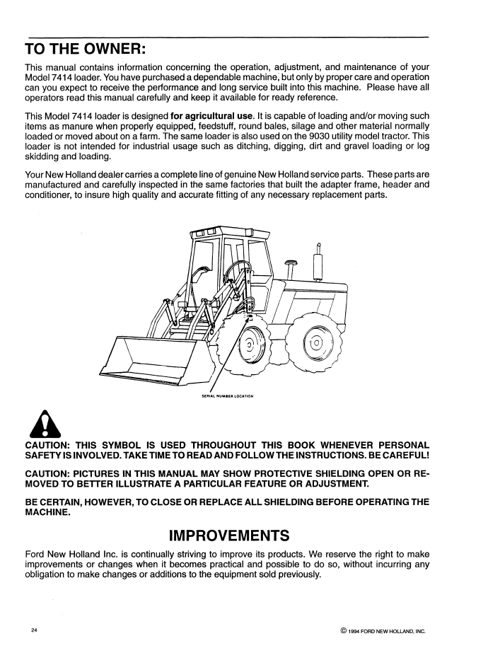 Official Operator Manual 43741410 for New Holland 7414 Loaders on 256, 276, and 9030 Series