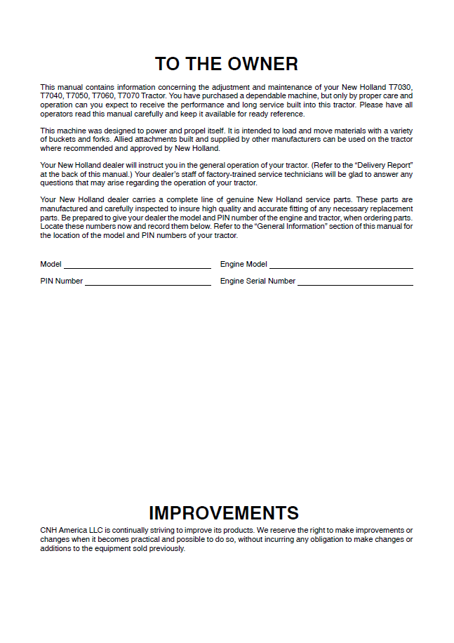 Official Operator Manual 47460292 for New Holland Power Command Tractors