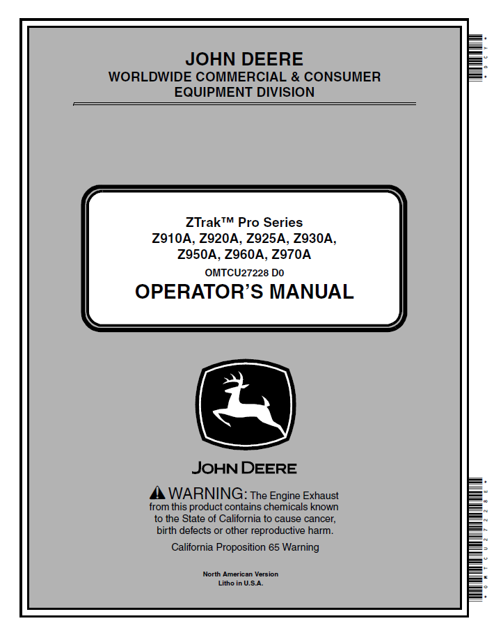 Official Operator Manual for John Deere ZTrak Pro Z900 Series