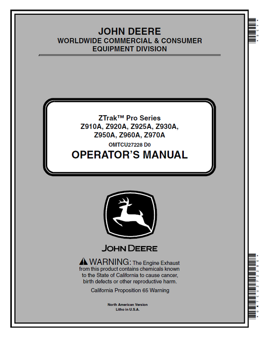 Official Operator Manual for John Deere ZTrak Pro Z900 Series