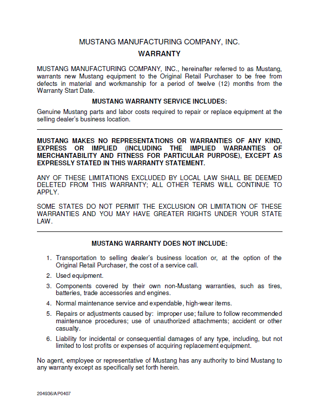 Official Operator Manual for Mustang ML48T Loader (918137)