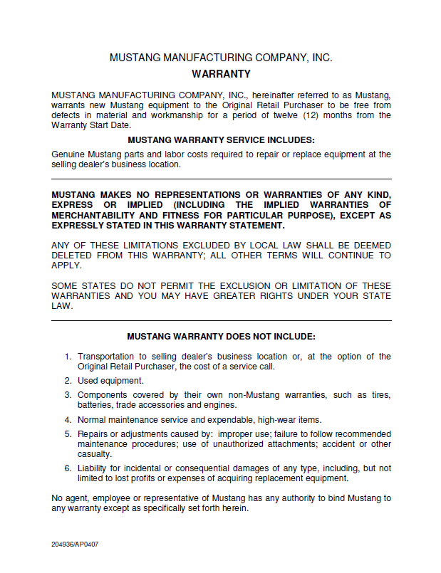 Official Operator's Manual for Mustang ME2503, ME3003, ME3503, ME3703 Excavators