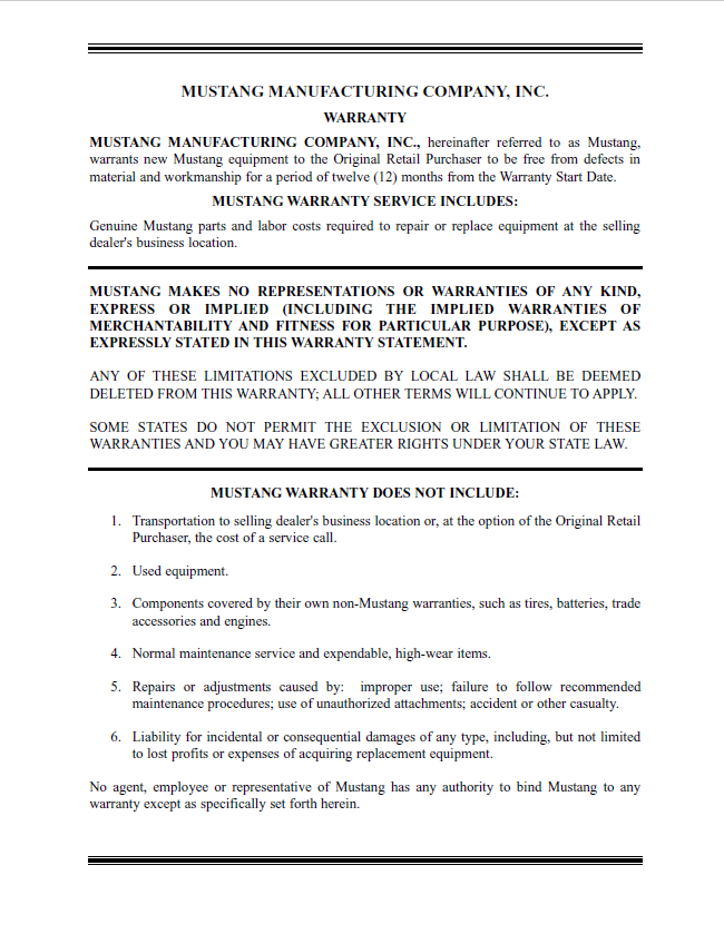 Official Operator's Manual for Mustang ML28 All-Wheel-Steering Loader (918131)