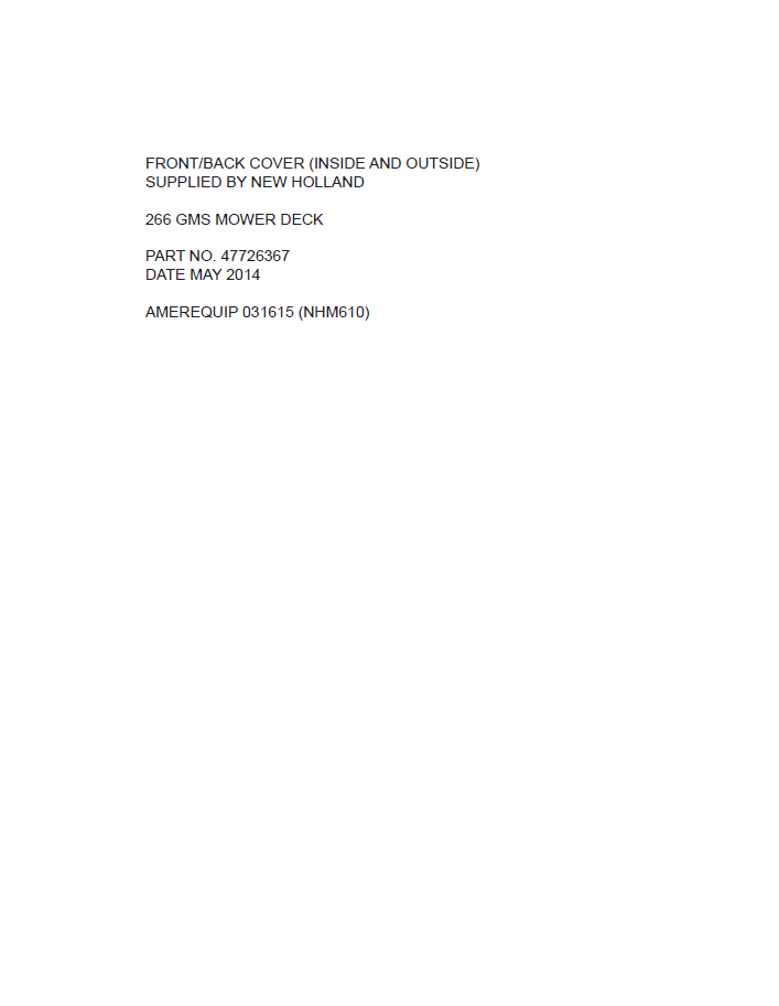 Official Operator's Manual for New Holland 266GMS Mower Deck (47726367)