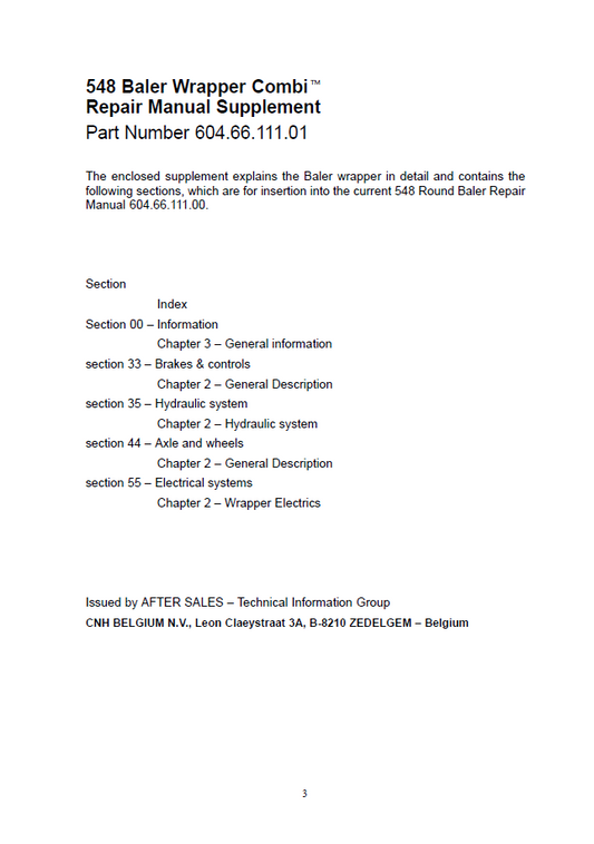 Official PDF Repair Manual for New Holland 548 Baler Wrapper Combi 6046611101