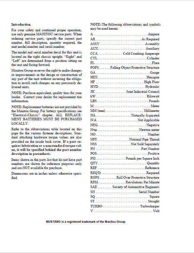 Official Parts Catalog Manual for Mustang 3300V NXT2 Skid Steer (PDF)