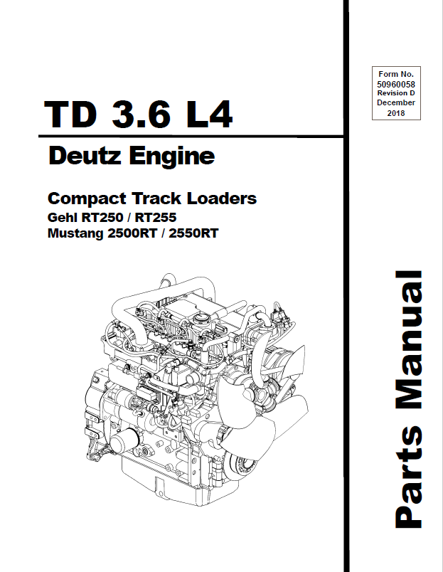 Official Parts Catalog Manual for Mustang RT250, RT255 & Deutz TD 3.6 L4