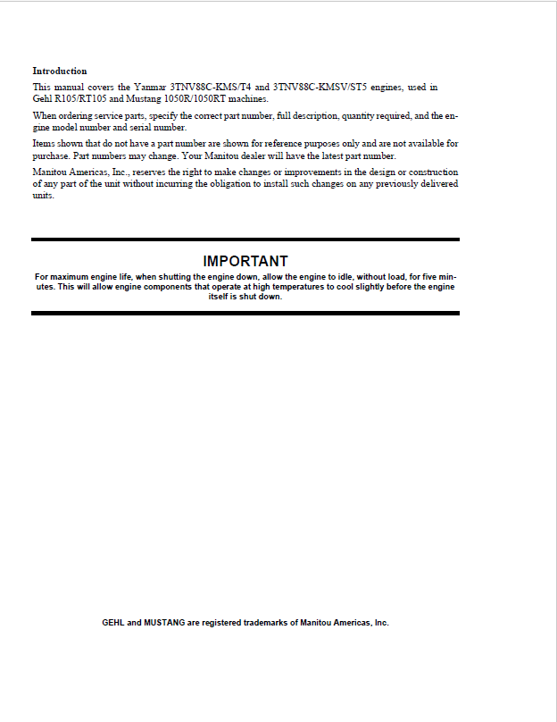 Official Parts Catalog PDF for Mustang 3TNV88C Skid Steer Loader