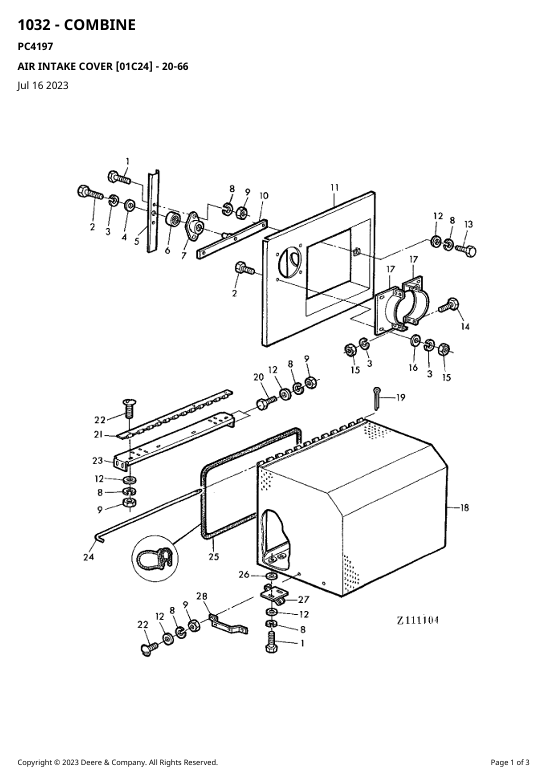 Official Parts Manual for John Deere 1032, 1042, 1052 Combines (PC4197)