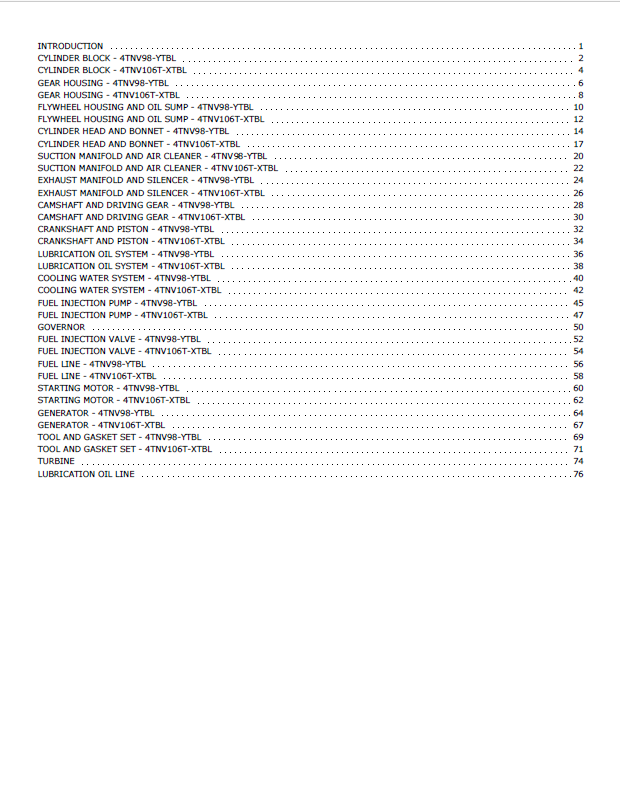 Official Parts Manual PDF for Mustang 4TNV98-YTBL & 4TNV106T-XTBL Engines