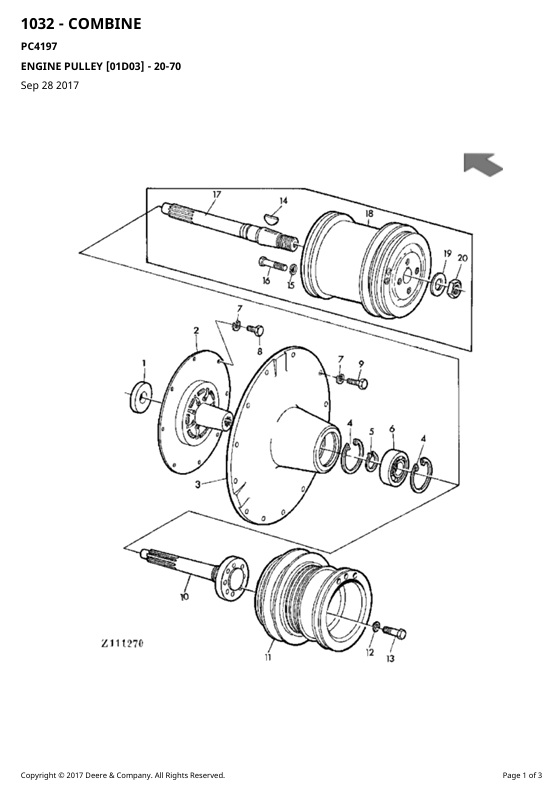 Official Parts Manual for John Deere 1032, 1042, 1052 Combines (PC4197)