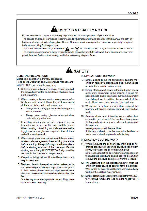 Official Repair & Service Manual PDF: Komatsu SK818-5 / SK820-5 Turbo Skid-Steer