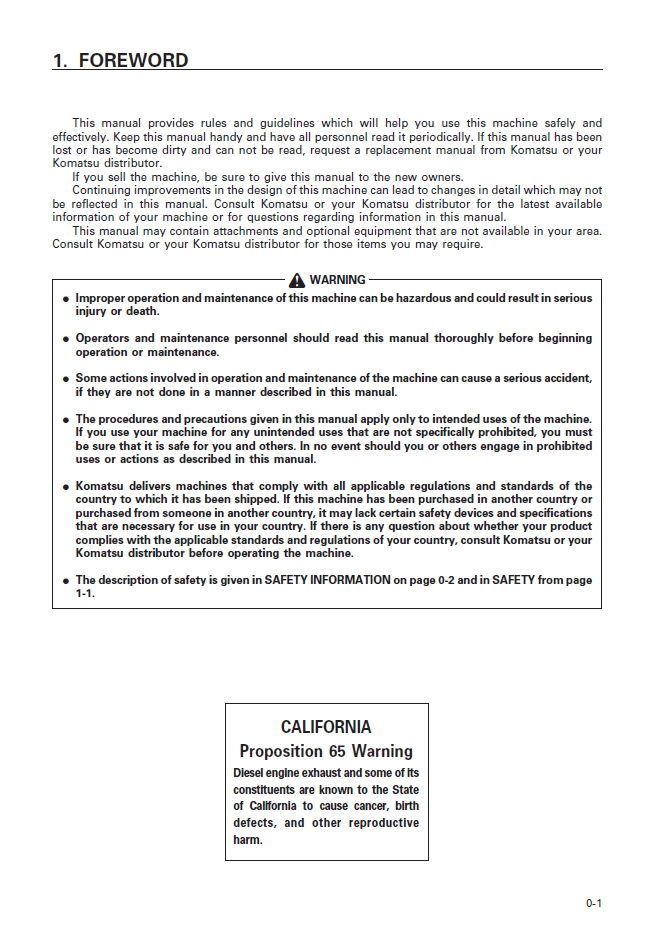 Official SEAD018501 Komatsu WA700-3 Wheel Loader Operator Manual PDF