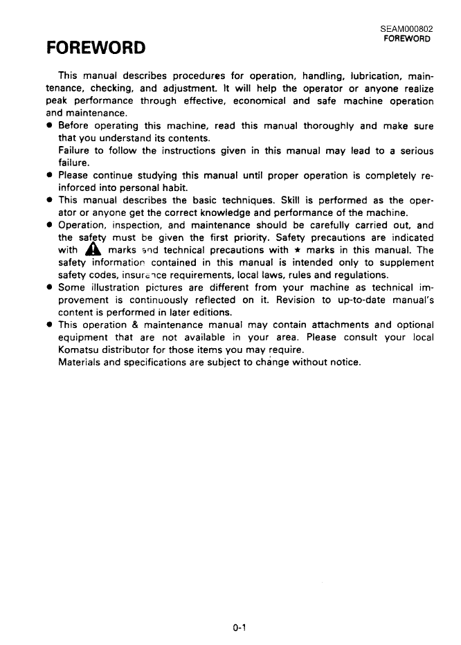 Official SEAM000802: Komatsu HD325-6 Off-Highway Dump Truck Owner and Operator Manual