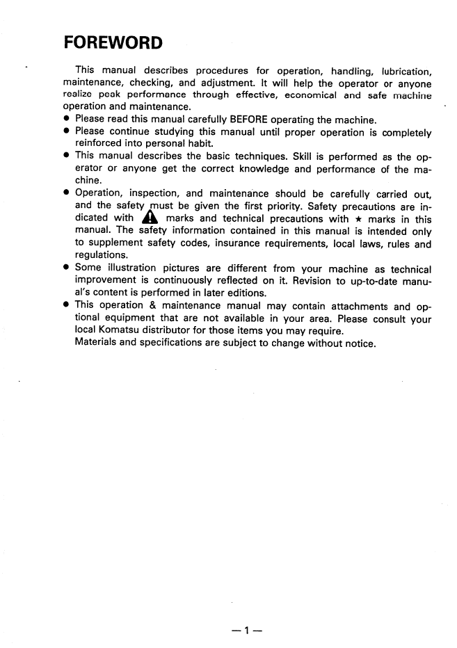 Official SEAM020P0700: Komatsu PC20-7 Excavator Owner and Operator Manual