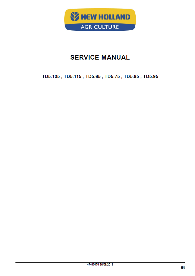 Official Service Manual 47445474 for New Holland TD5 Series Tractors
